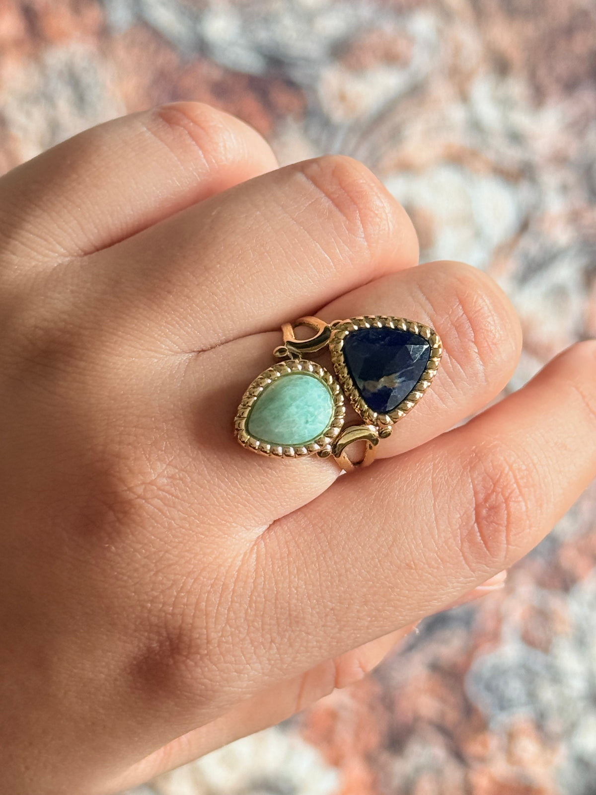 Bague Lorelai ~ 2 pierres naturelles, goutte et triangle