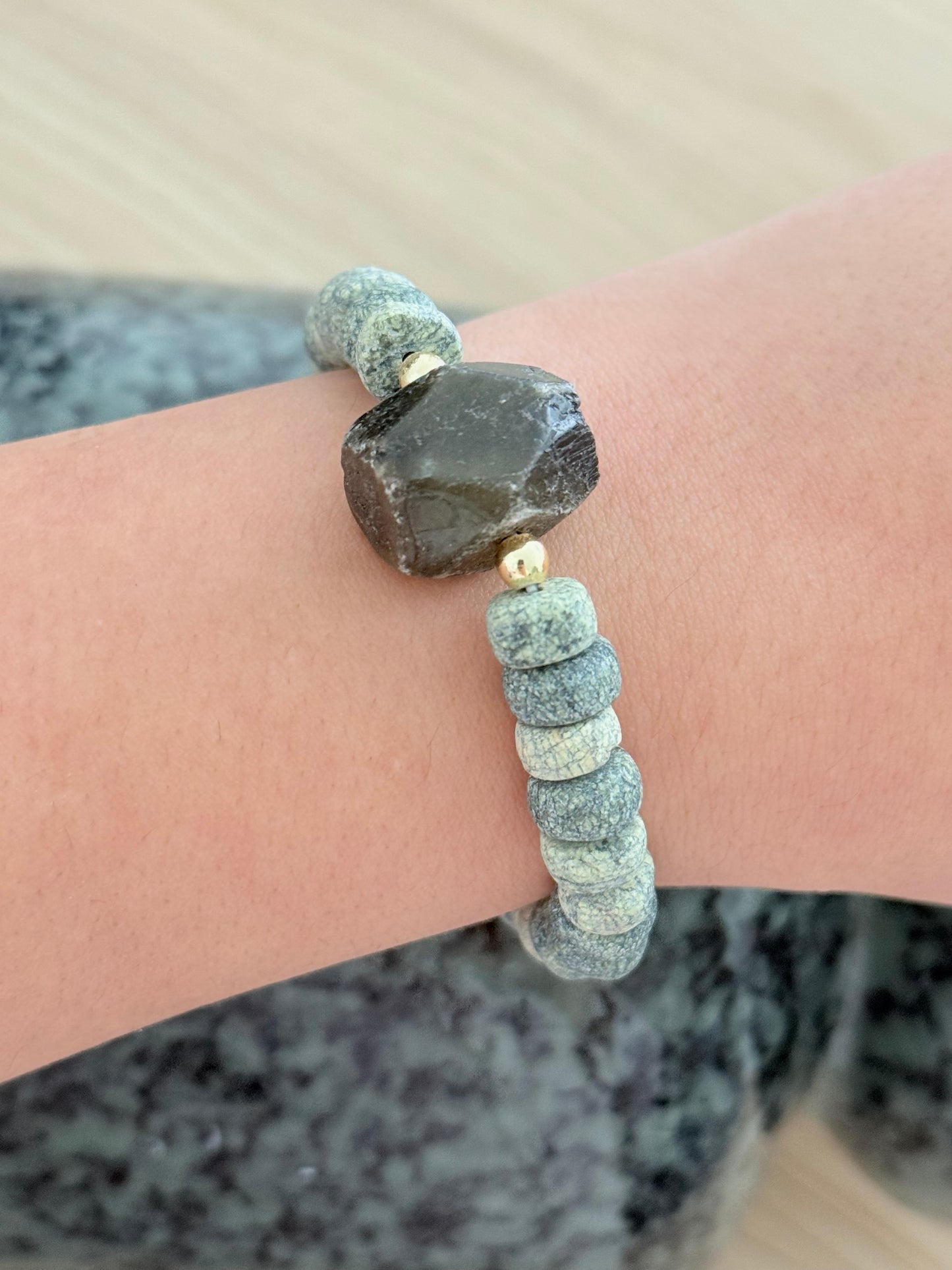 Bracelet serpentine & quartz fumé