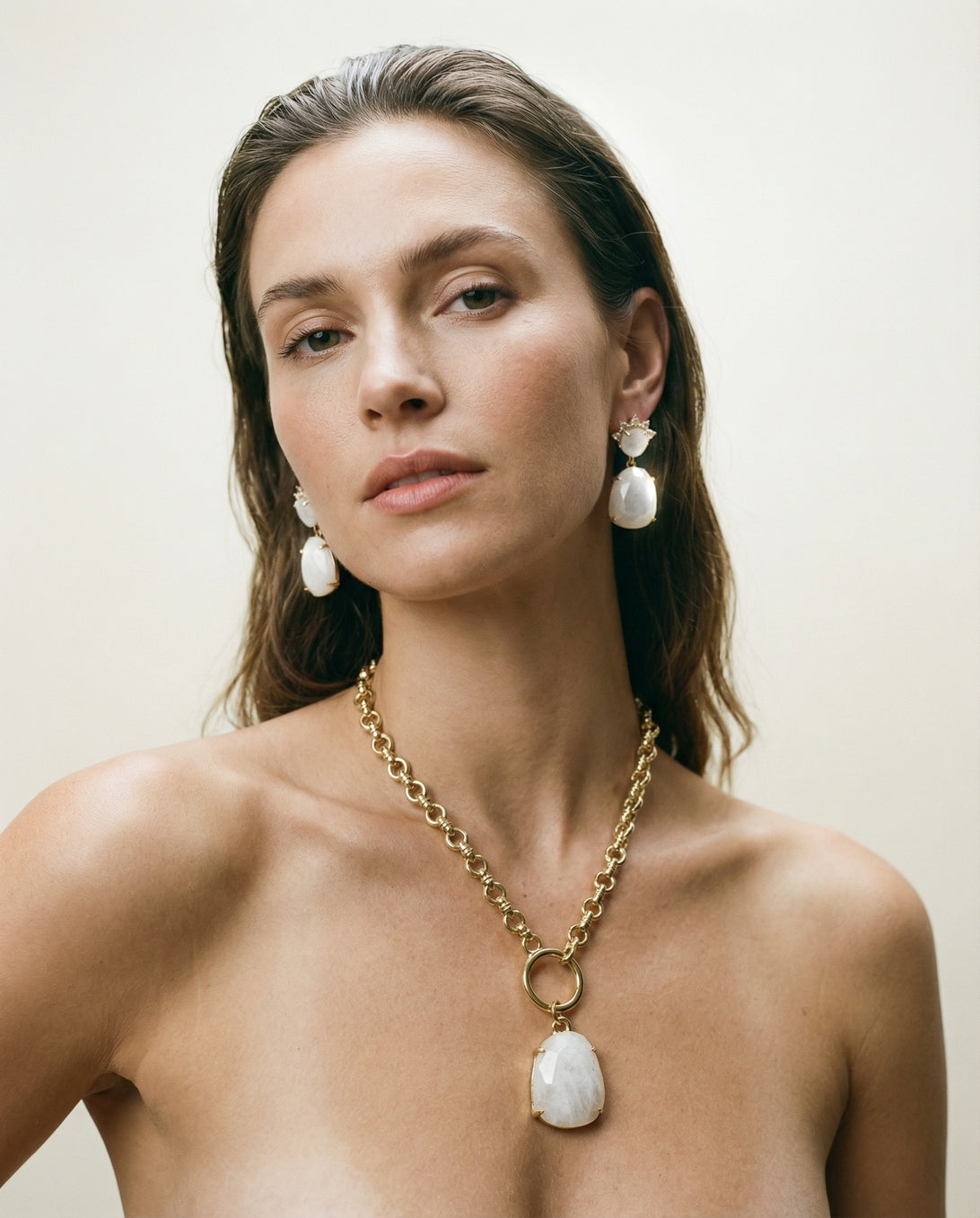 Ensemble Moonstone · Collier et Boucles d'Oreilles Plaqués Or