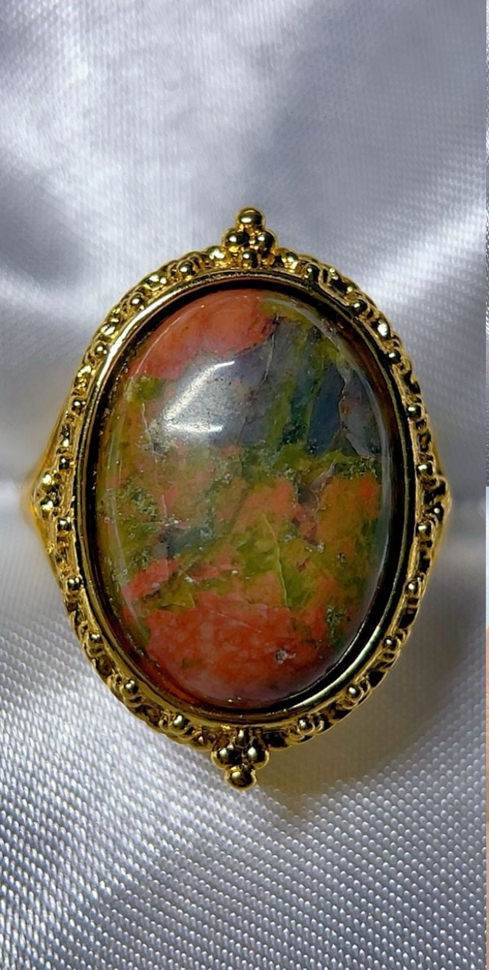 Bague vintage Élisabeth ~ Unakite ajustable