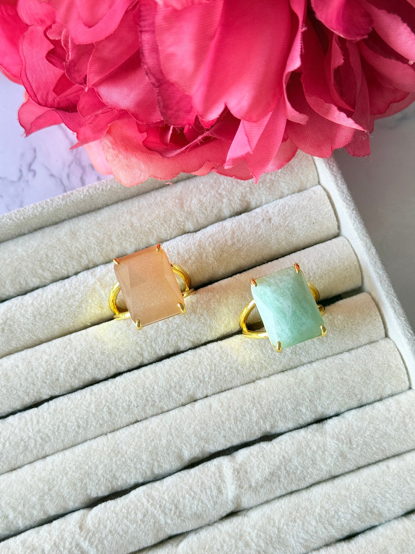 Bague Pria Amazonite & Pierre de Soleil