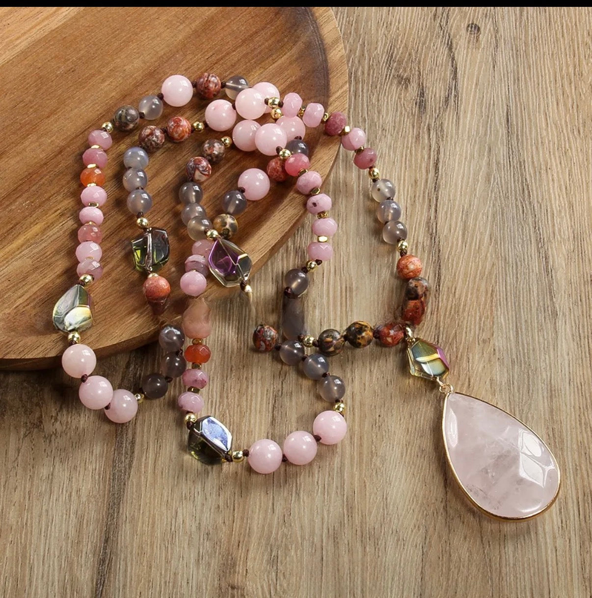 Sautoir Rose des sables - Quartz rose
