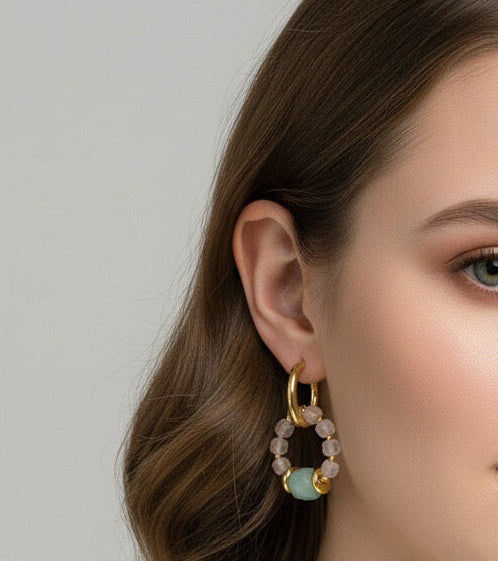 Boucles d’oreilles Eclipse- Amazonite & Pierres de lunes