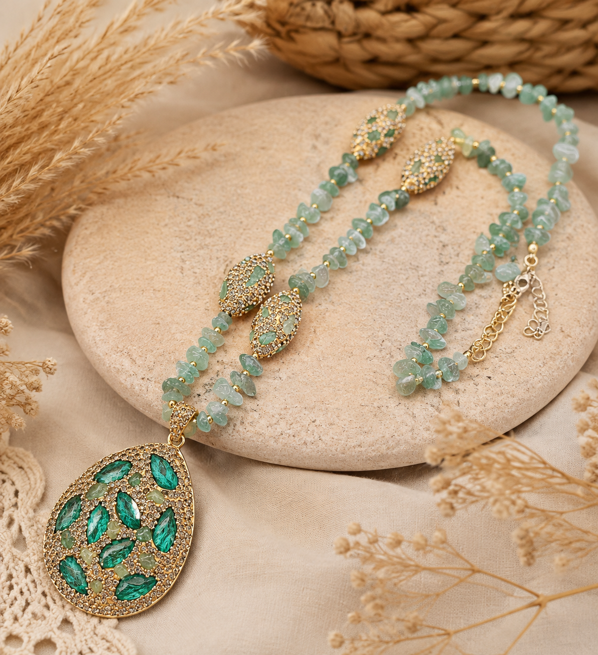 Sautoir « Sylvaé » — Aventurine verte