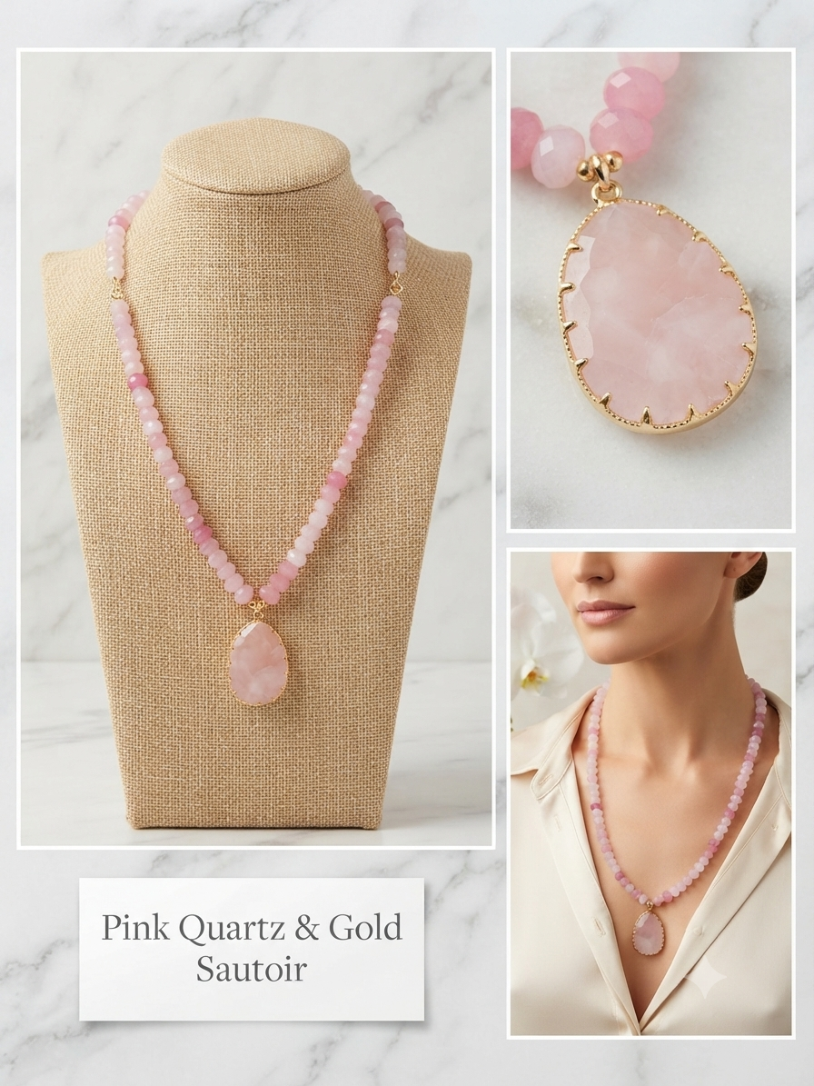 Sautoir Anna - Quartz Rose
