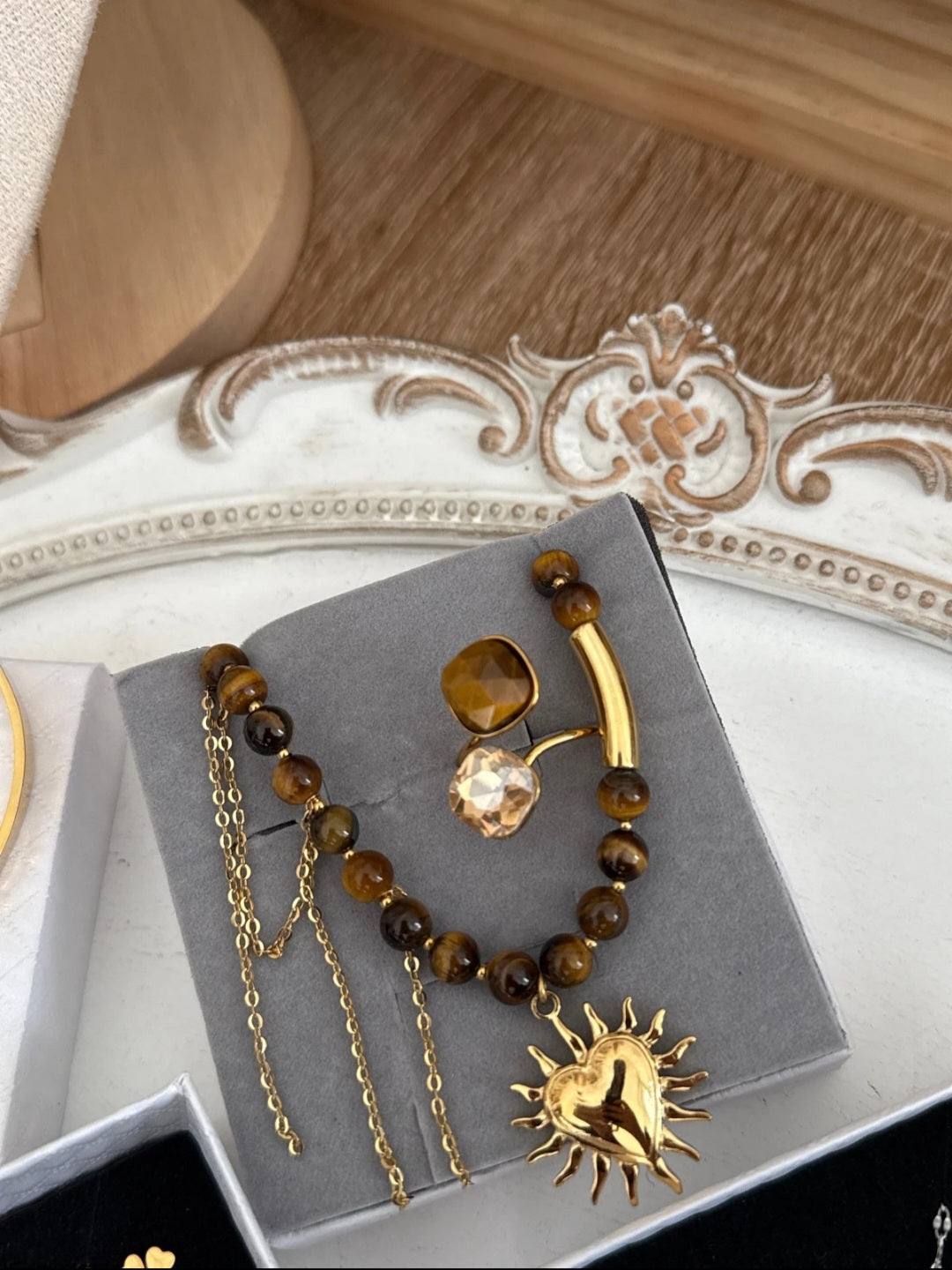 Coffret bijoux : Collier Œil de tigre & bague