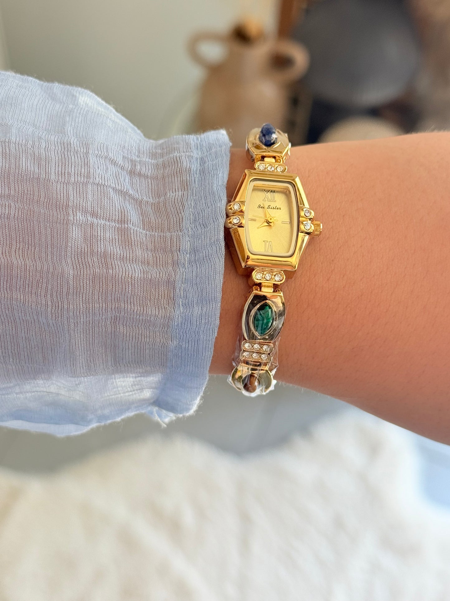 Montre Vintage "Héritage" – Dorée, Pierres Fines & Diamants