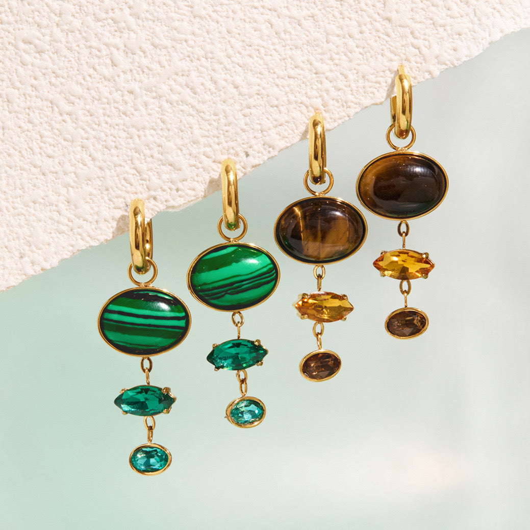 Boucles d’oreilles Luna - Oeil de tigre ou Malachite
