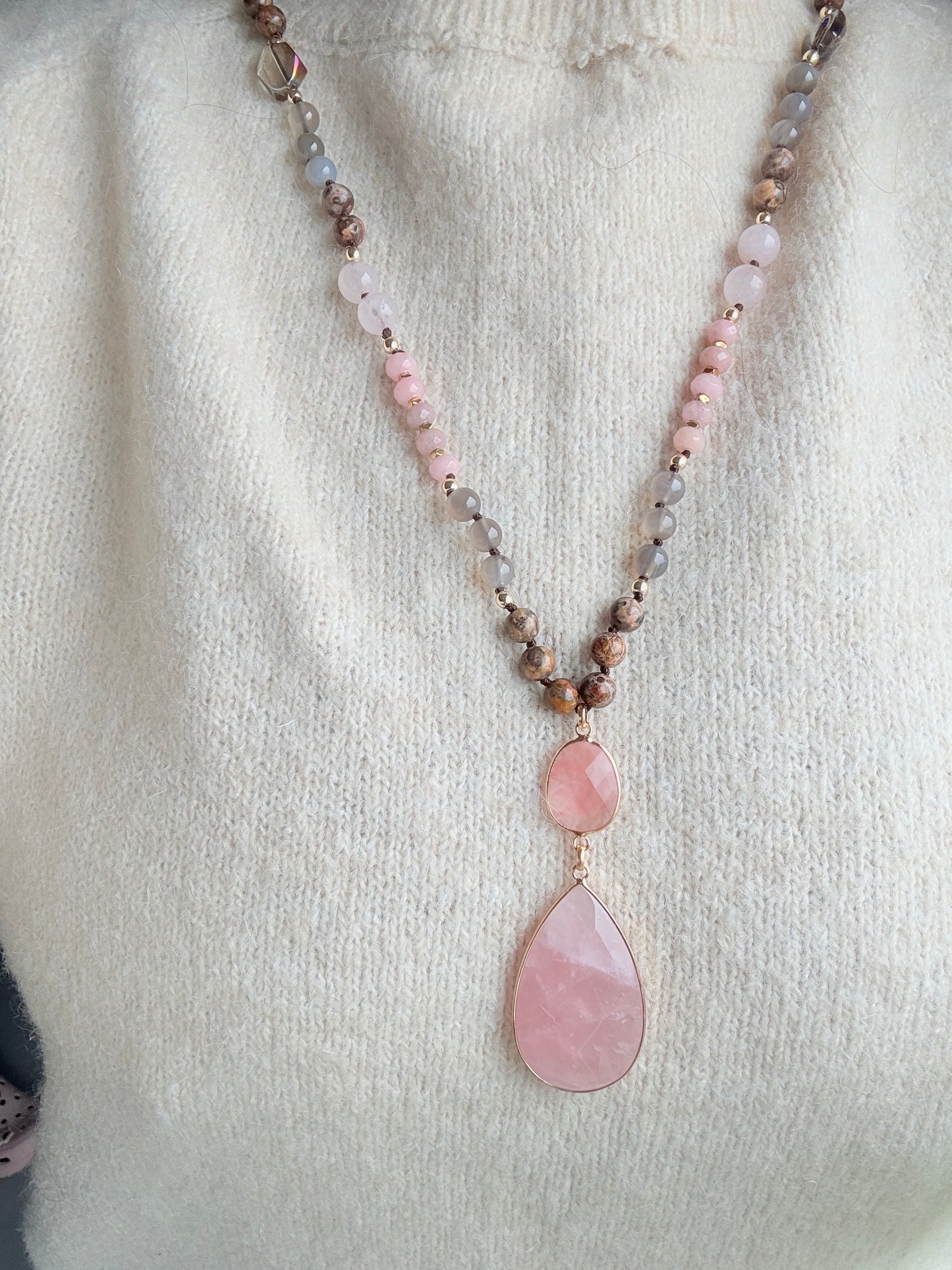 Sautoir Nébula - Quartz fraise