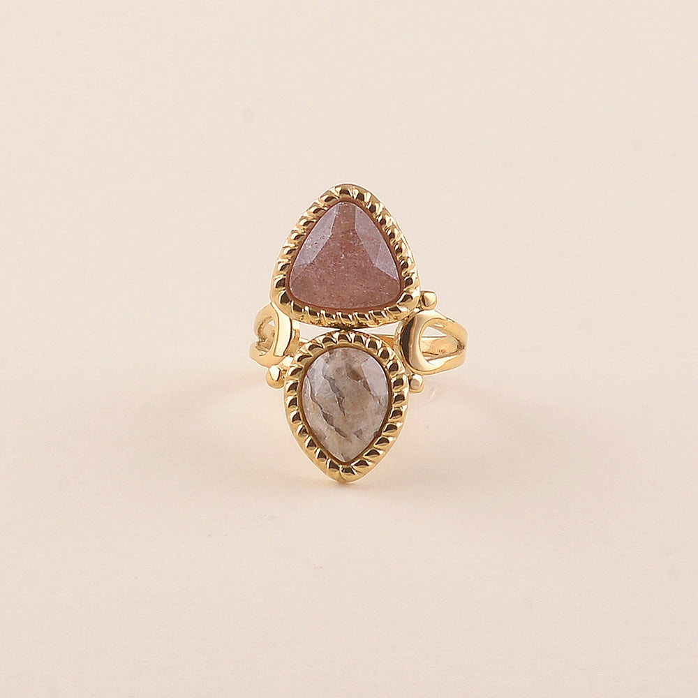 Bague Lorelai ~ 2 pierres naturelles, goutte et triangle