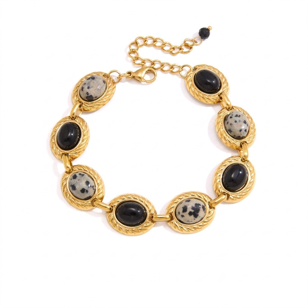 Bracelet Diana - Agathe noir et jaspe Picasso