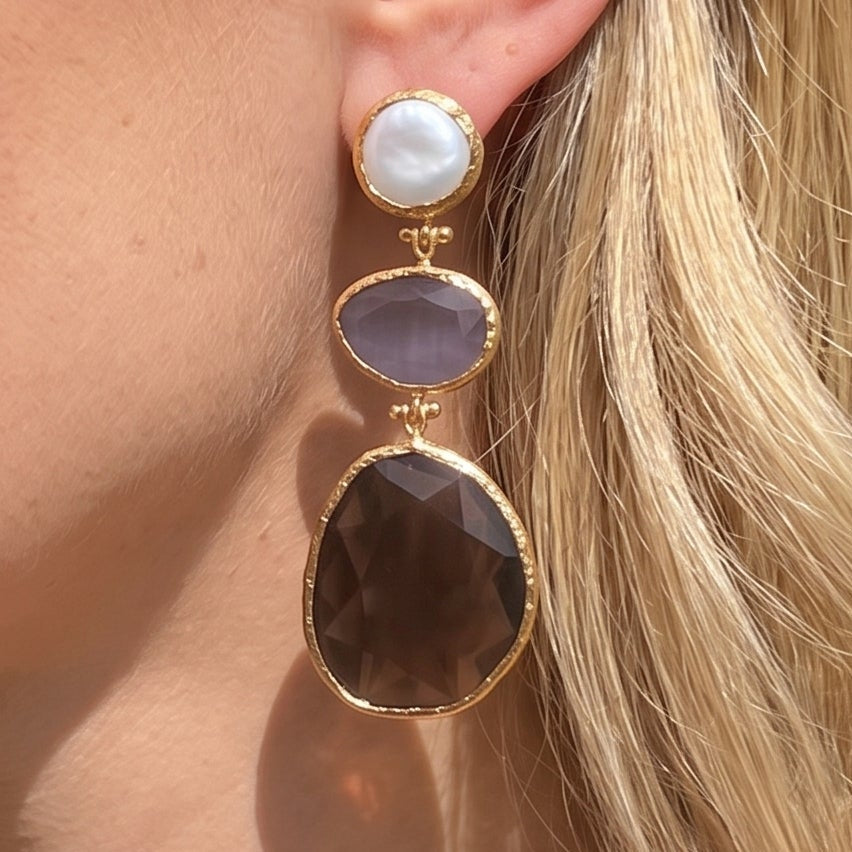 Boucle d'oreille : Glow Line - Perle violet-brun