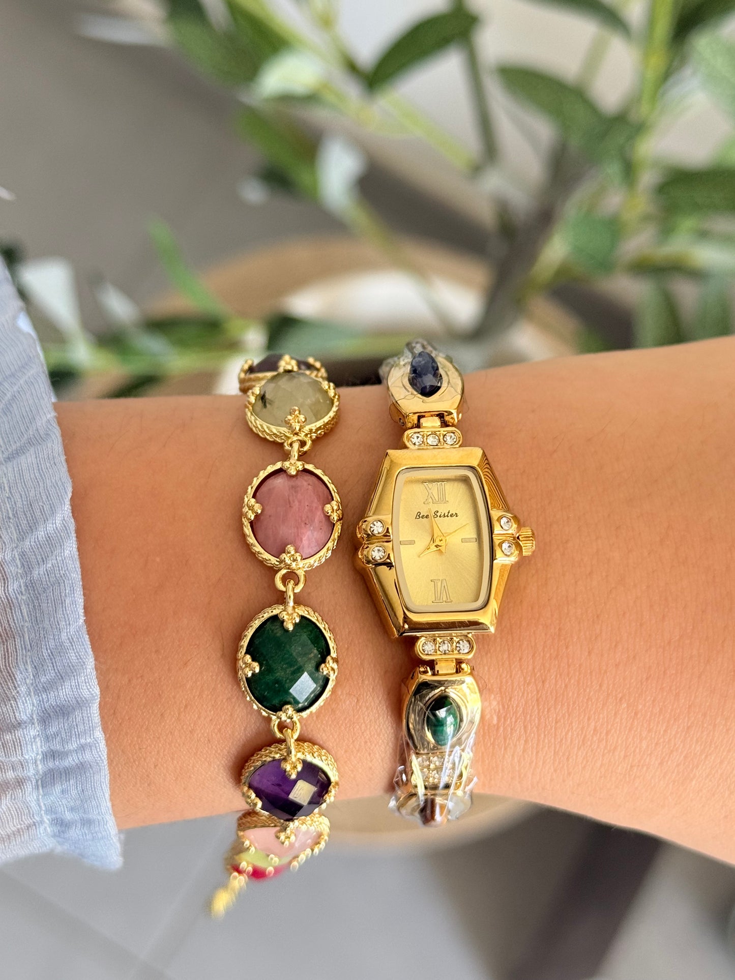 Montre Vintage "Héritage" – Dorée, Pierres Fines & Diamants