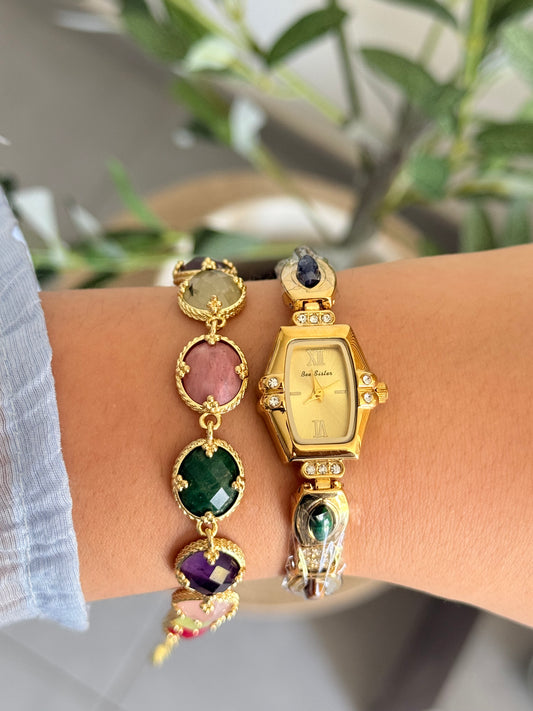 Montre Vintage "Héritage" – Dorée, Pierres Fines & Diamants
