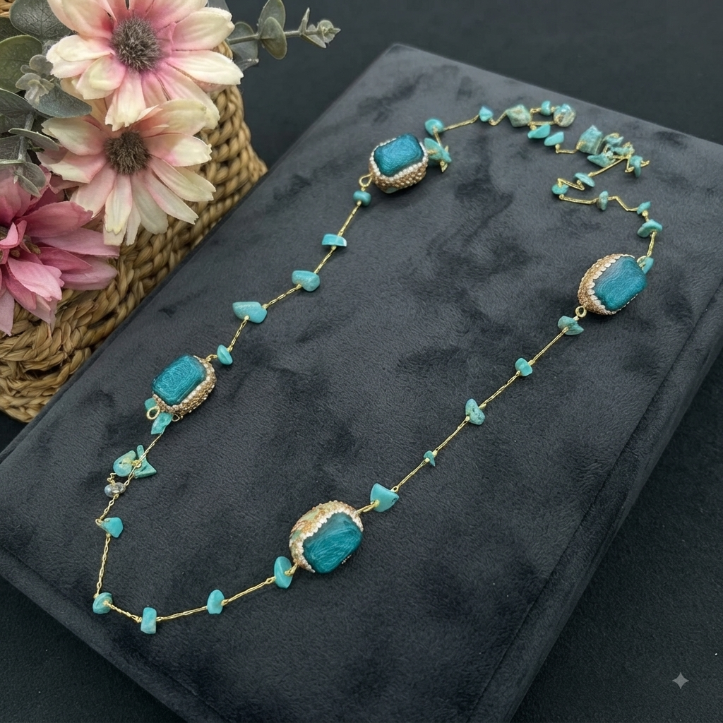 Sautoir Florence - Amazonite et Verre de tchèque