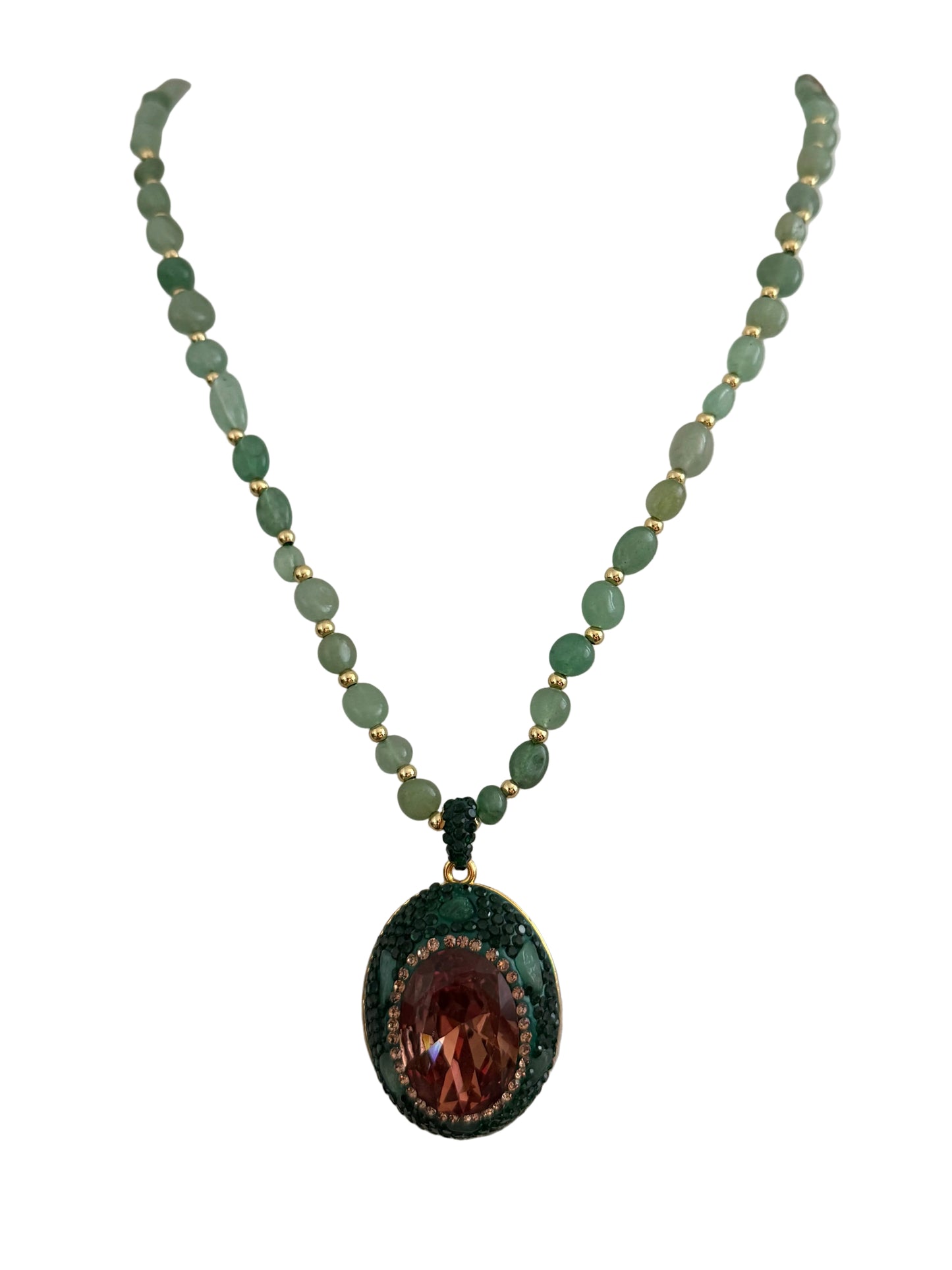 Sautoir jade et zircon rose