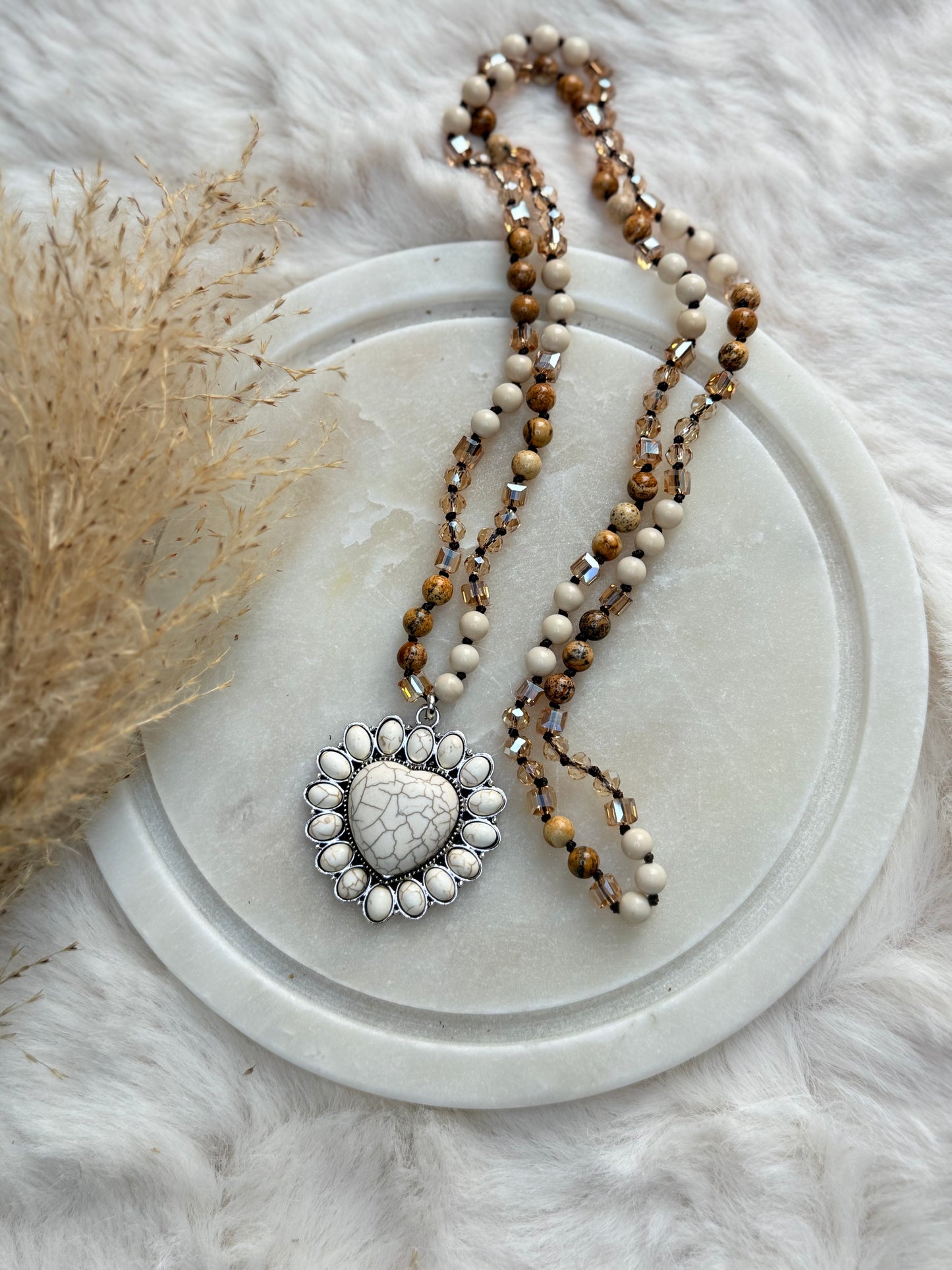 Sautoir cœur en pierres naturelles et  – Esprit bohème