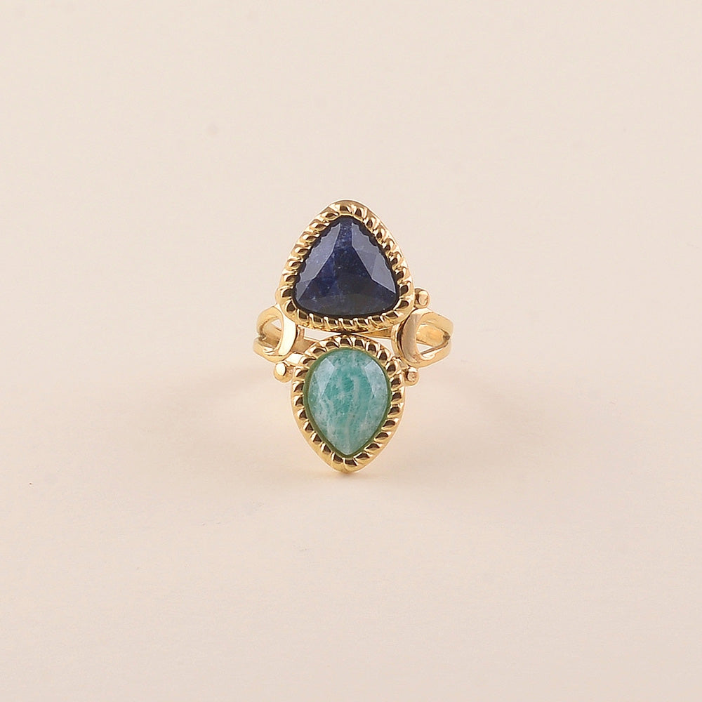 Bague Lorelai ~ 2 pierres naturelles, goutte et triangle