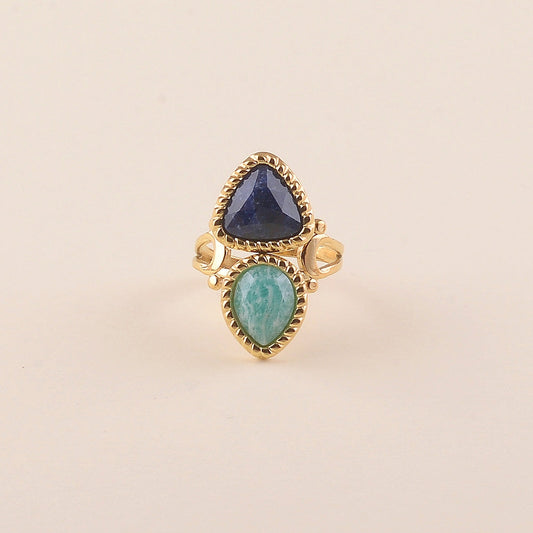 Bague Lorelai ~ 2 pierres naturelles, goutte et triangle