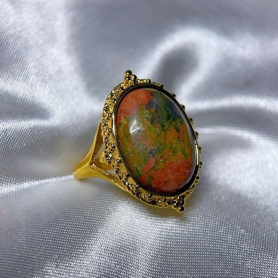 Bague vintage Élisabeth ~ Unakite ajustable