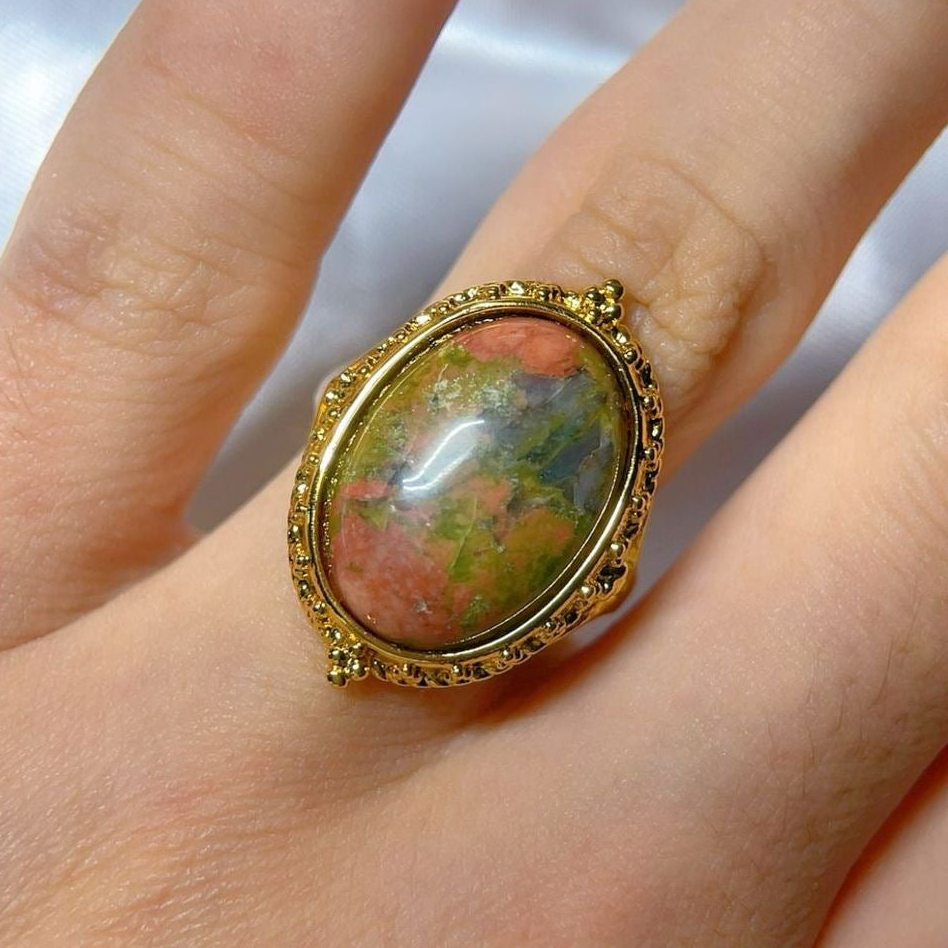 Bague vintage Élisabeth ~ Unakite ajustable