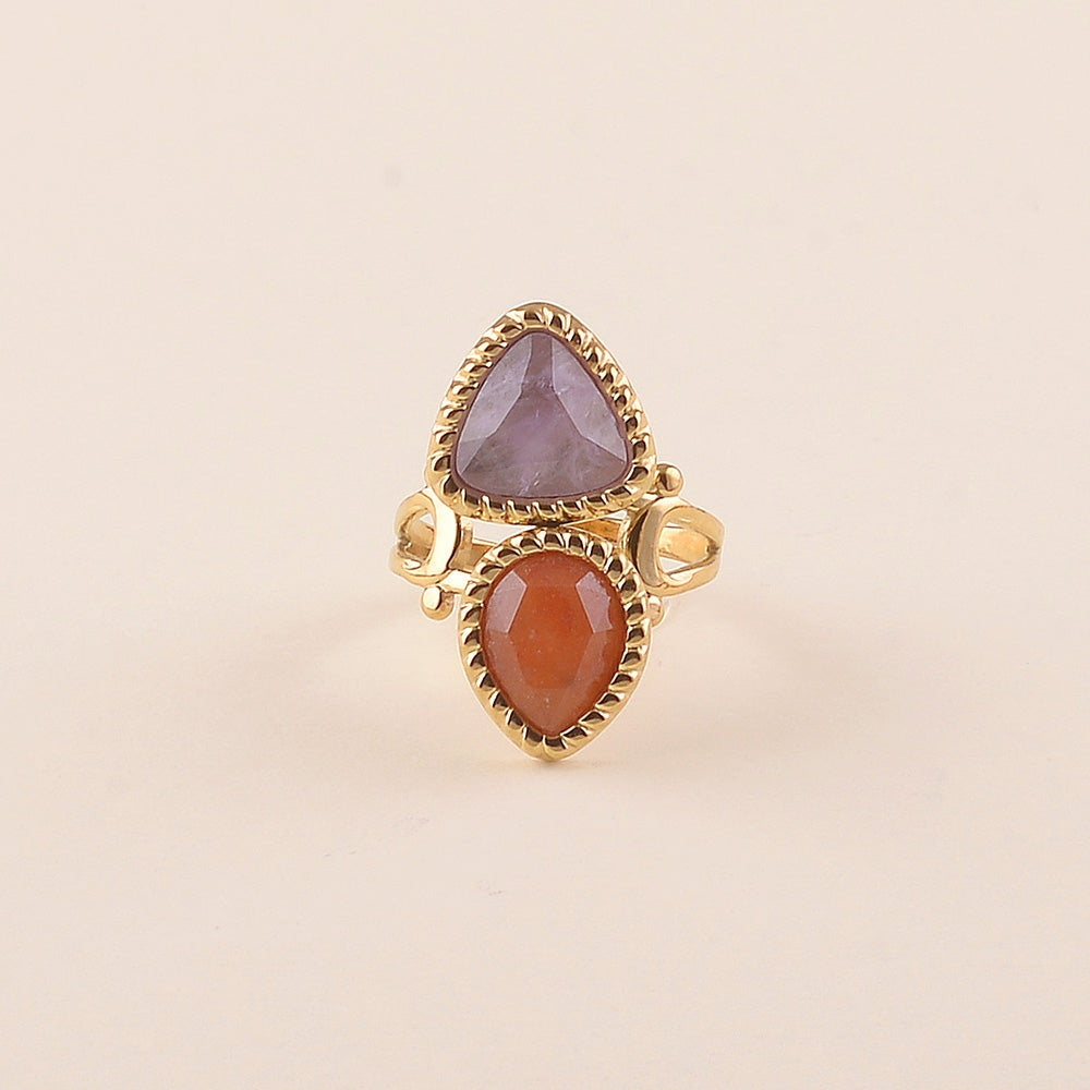 Bague Lorelai ~ 2 pierres naturelles, goutte et triangle