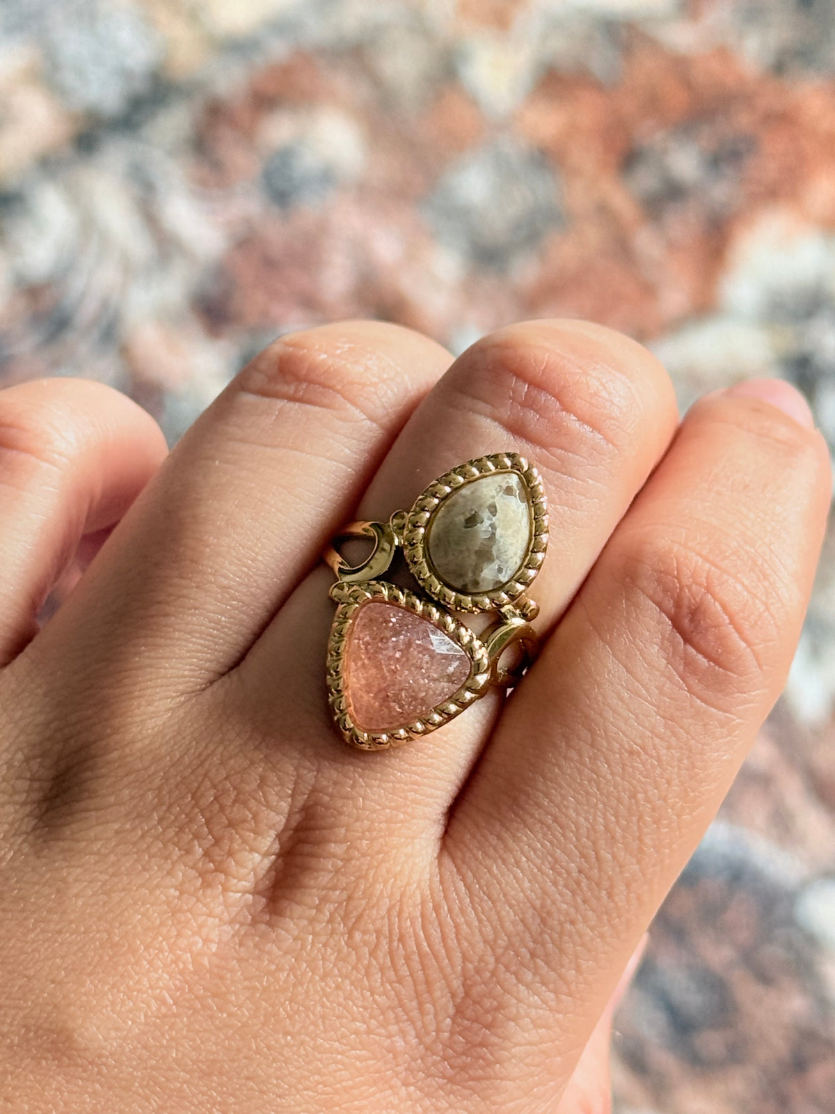 Bague Lorelai ~ 2 pierres naturelles, goutte et triangle