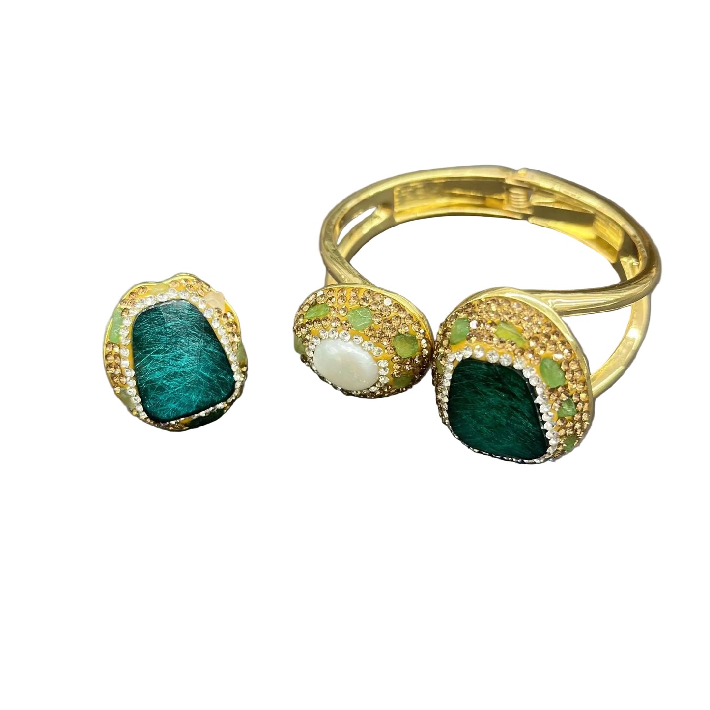 Ensemble bague et bracelet jonc Richard - Vert
