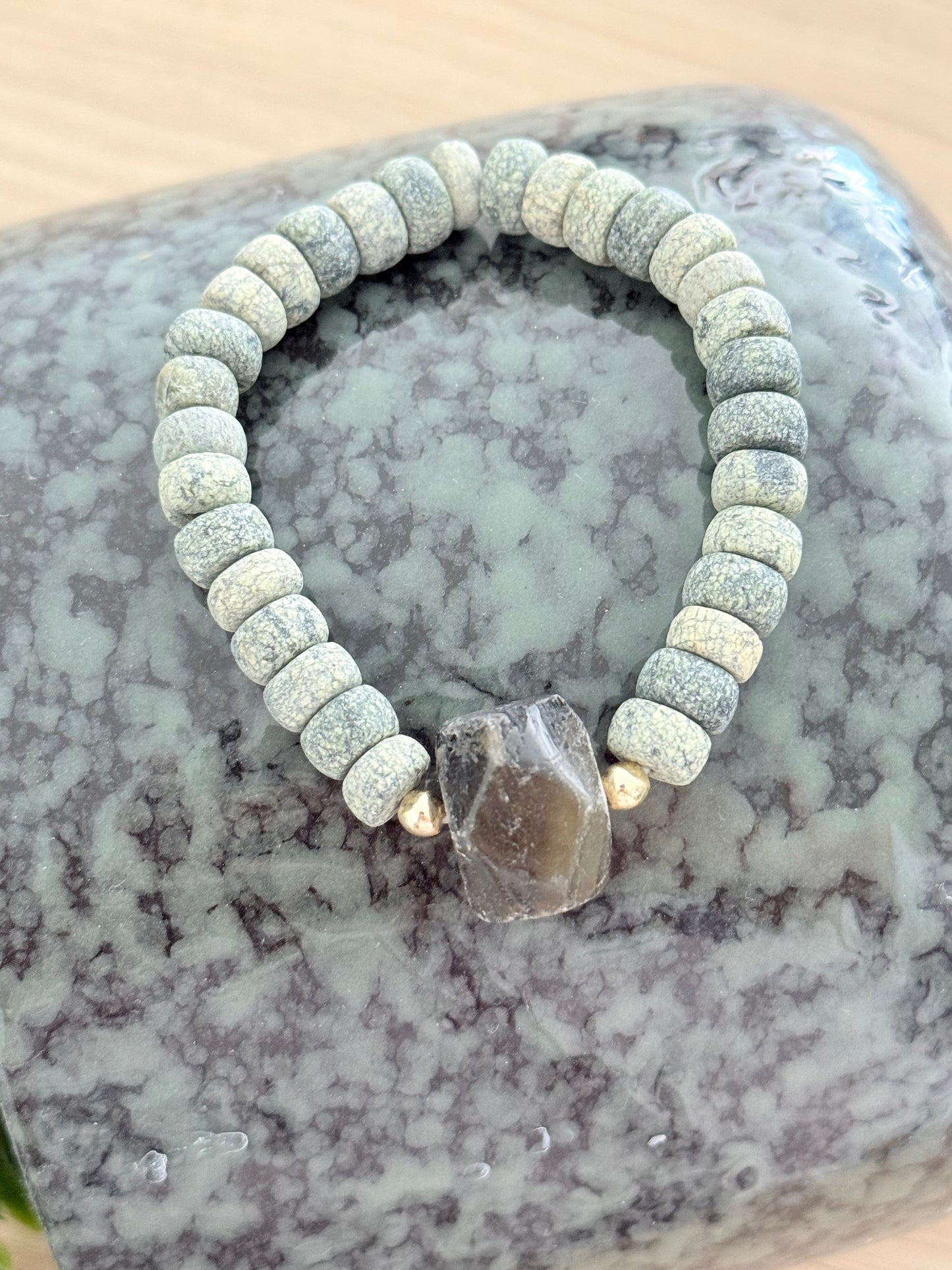 Bracelet serpentine & quartz fumé