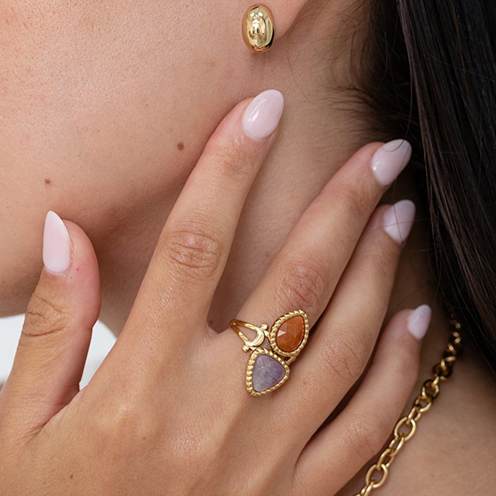 Bague Lorelai ~ 2 pierres naturelles, goutte et triangle