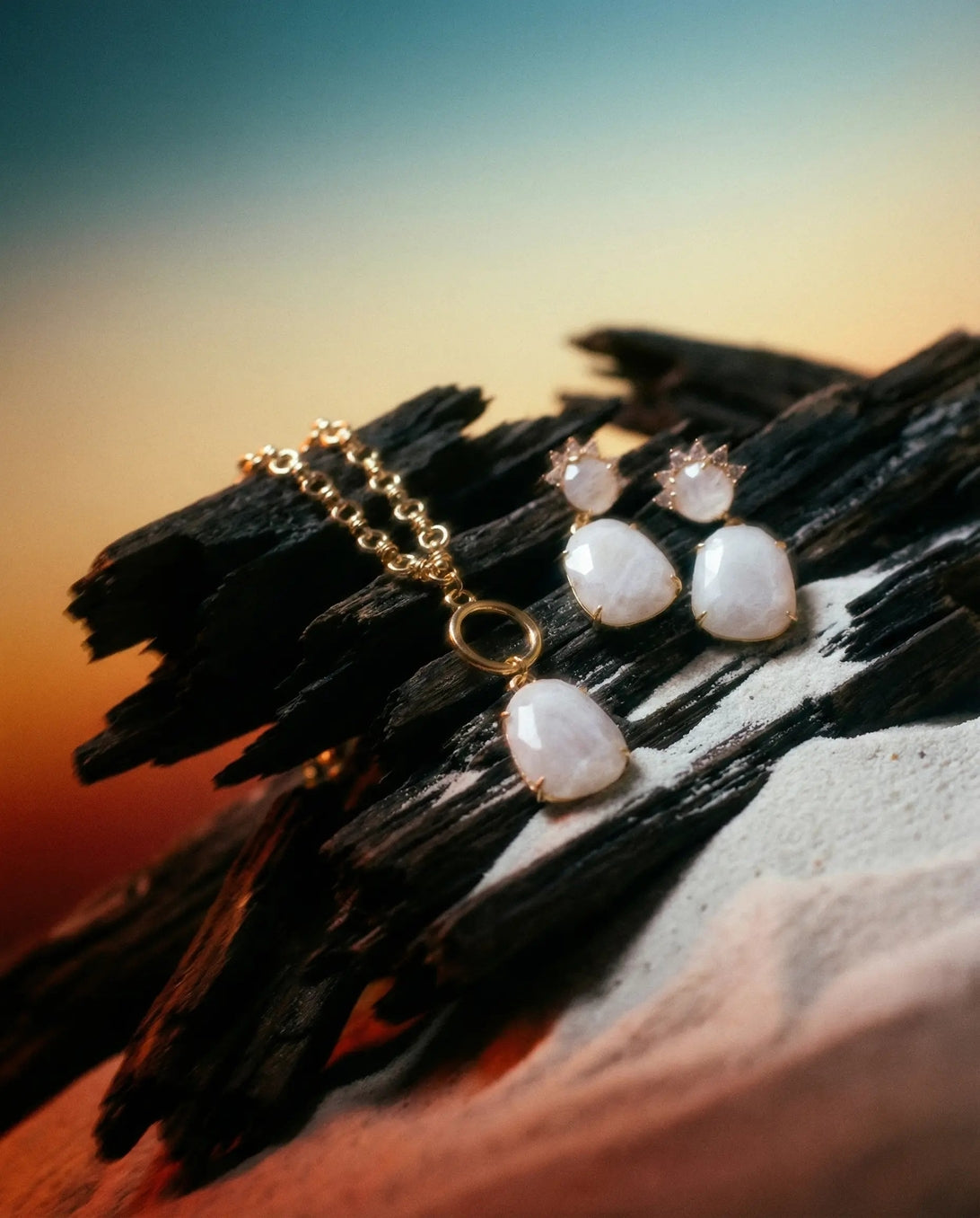 Ensemble Moonstone · Collier et Boucles d'Oreilles Plaqués Or
