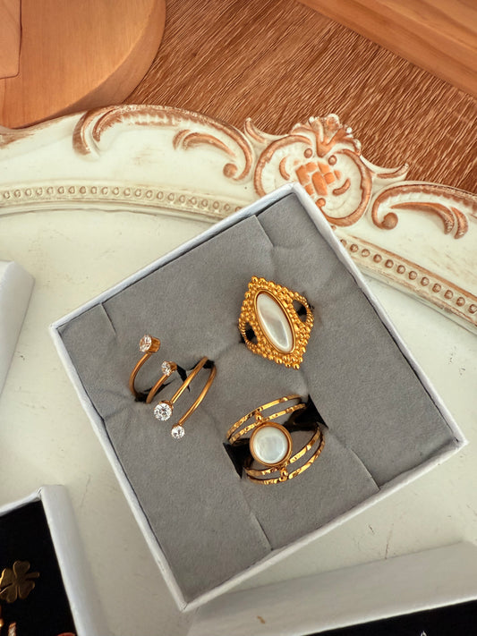 Coffret lot de 3 bagues : Pierre de soleil Zircon