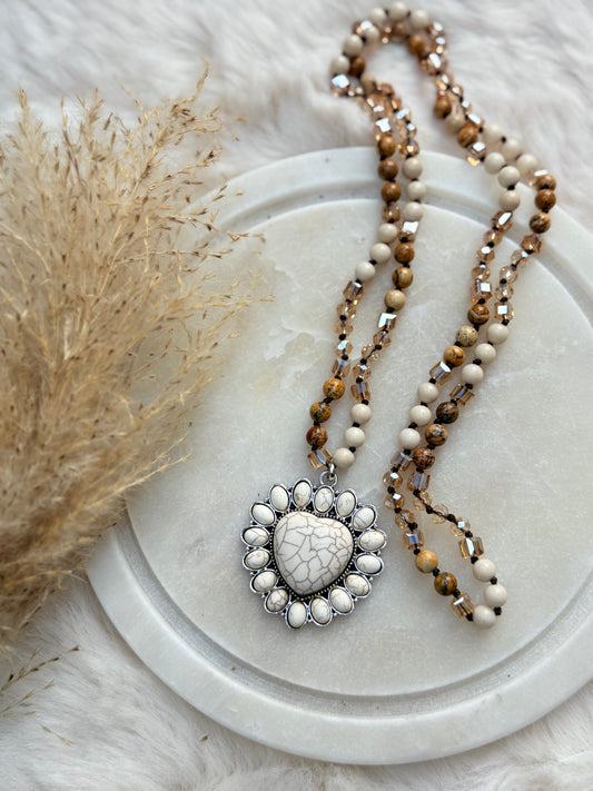 Sautoir cœur en pierres naturelles et  – Esprit bohème