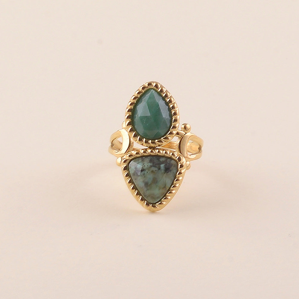 Bague Lorelai ~ 2 pierres naturelles, goutte et triangle