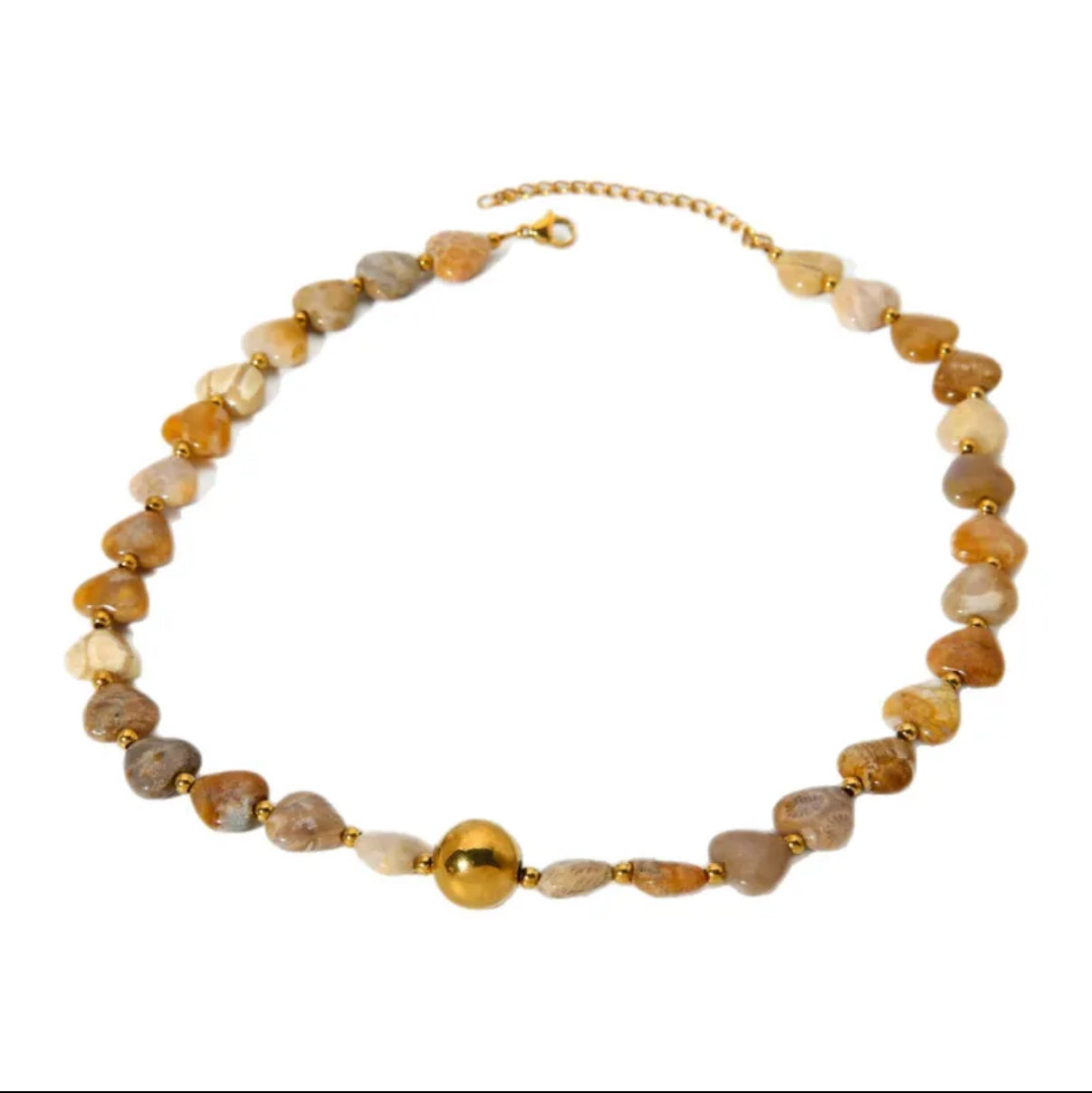 Collier en agathe miel et jaspe beige