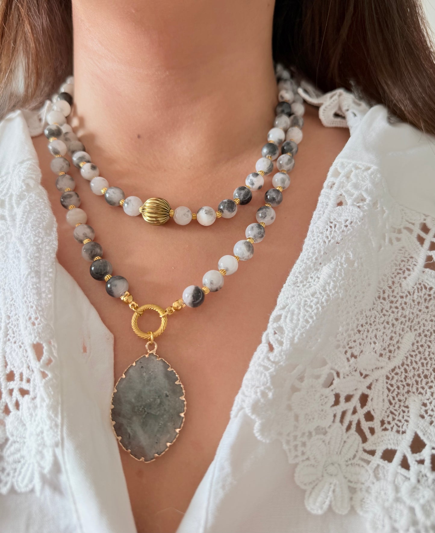 Collier Sila - Véritable pierres naturelles ~ Labradorite blanche