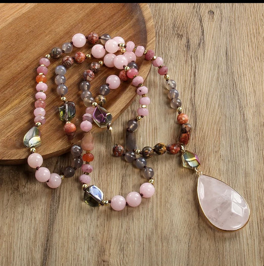 Sautoir Rose des sables - Quartz rose