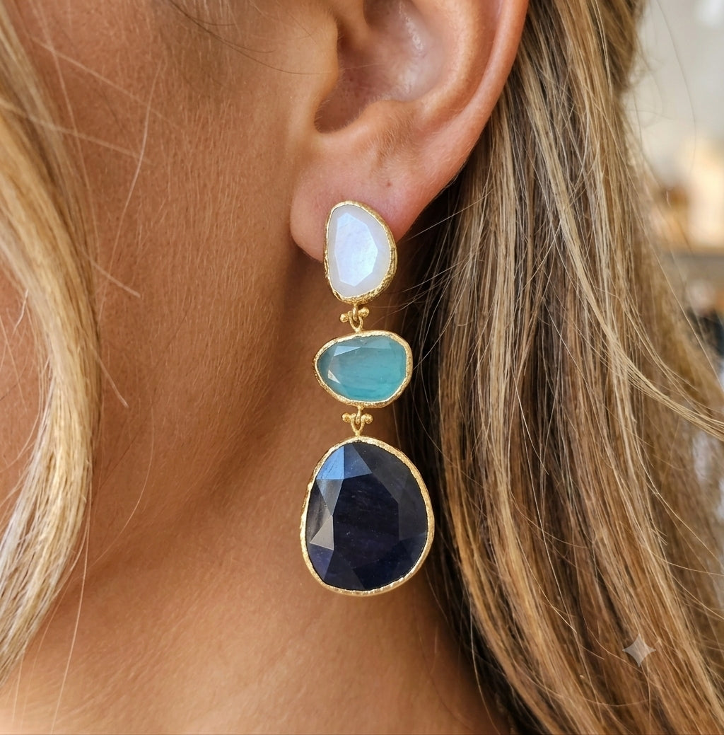 Boucle d'oreille Glow Line bleu foncé/turquoise/blanc