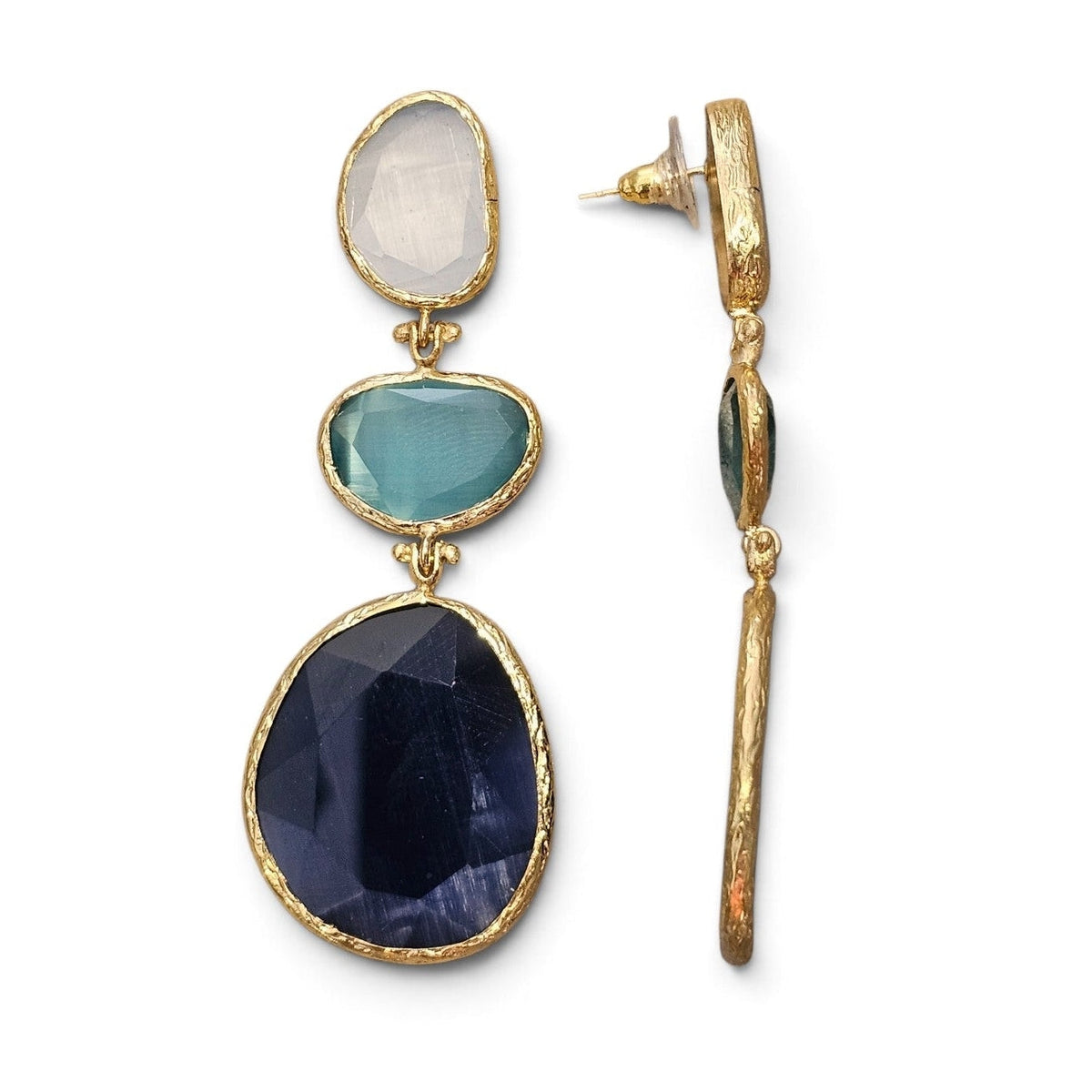 Boucle d'oreille Glow Line bleu foncé/turquoise/blanc