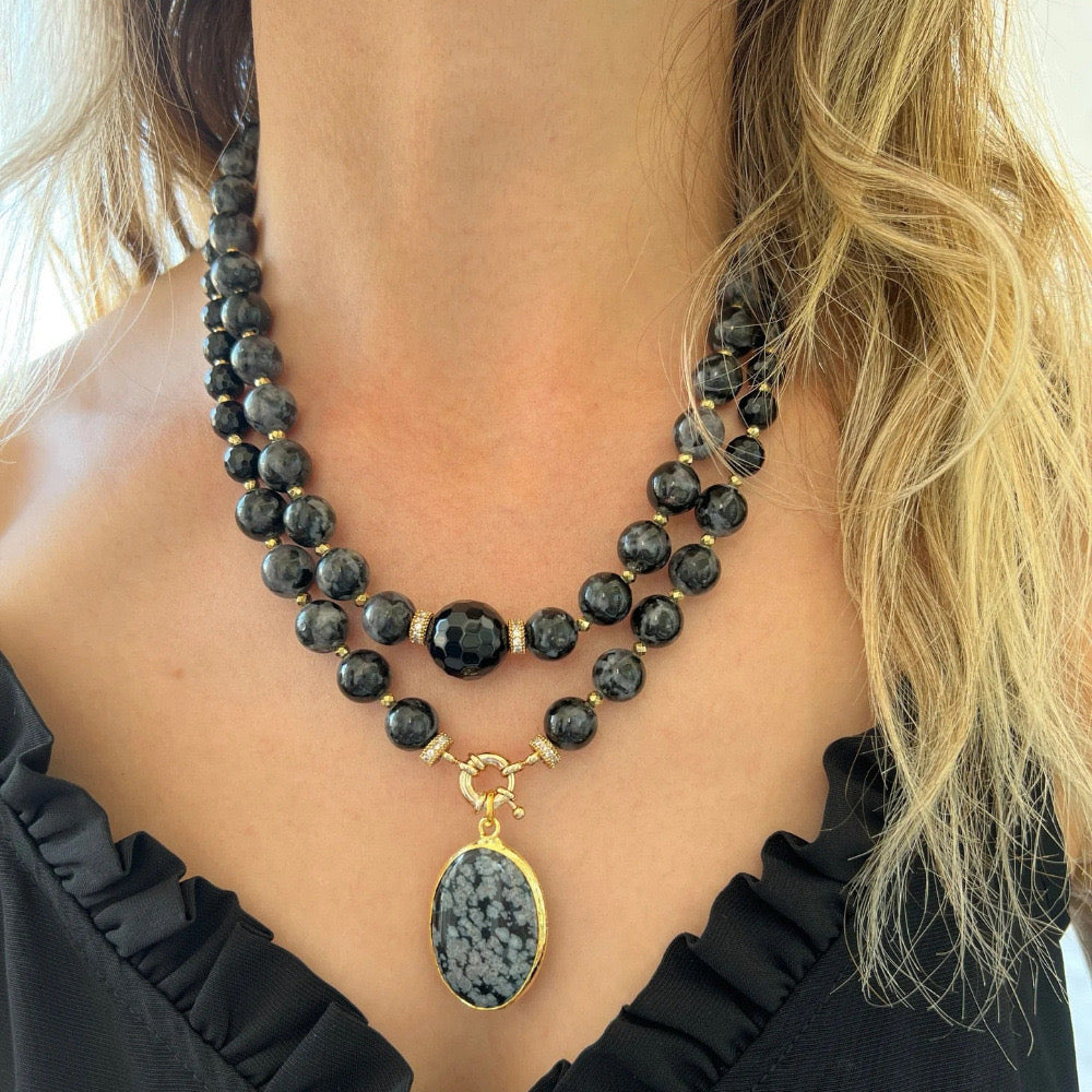 Collier Bohem Ammonite avec Pierres naturelles