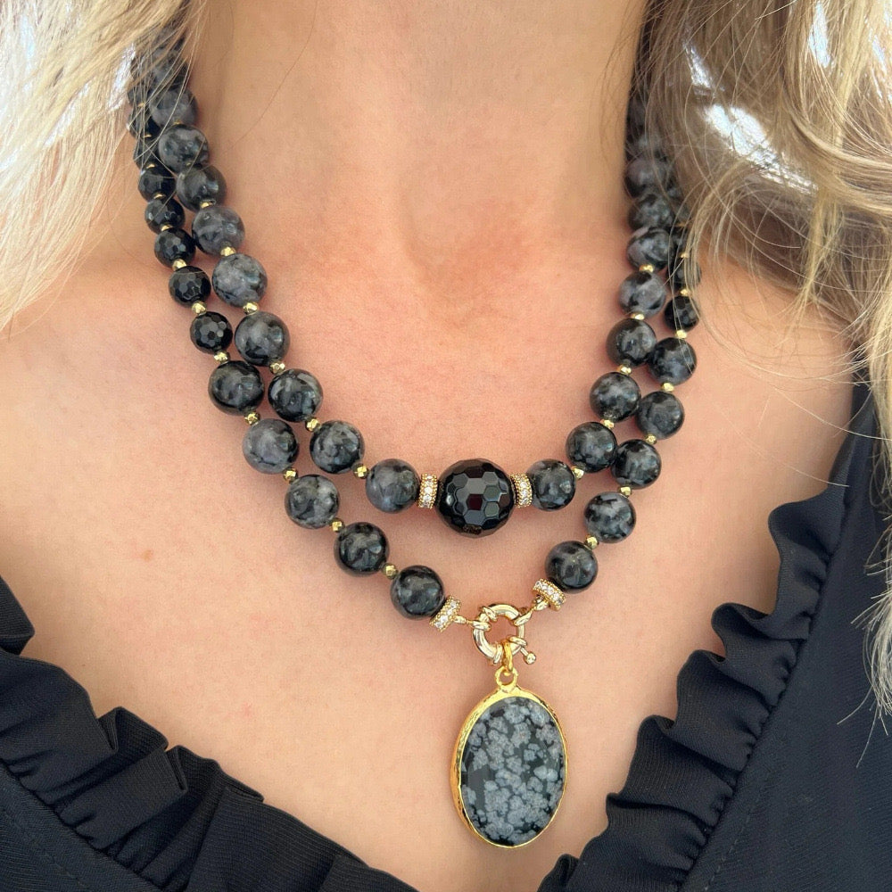 Collier Bohem Ammonite avec Pierres naturelles
