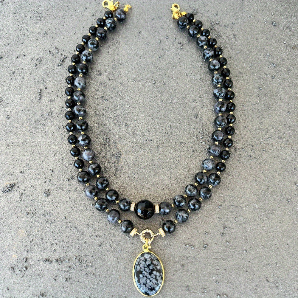 Collier Bohem Ammonite avec Pierres naturelles