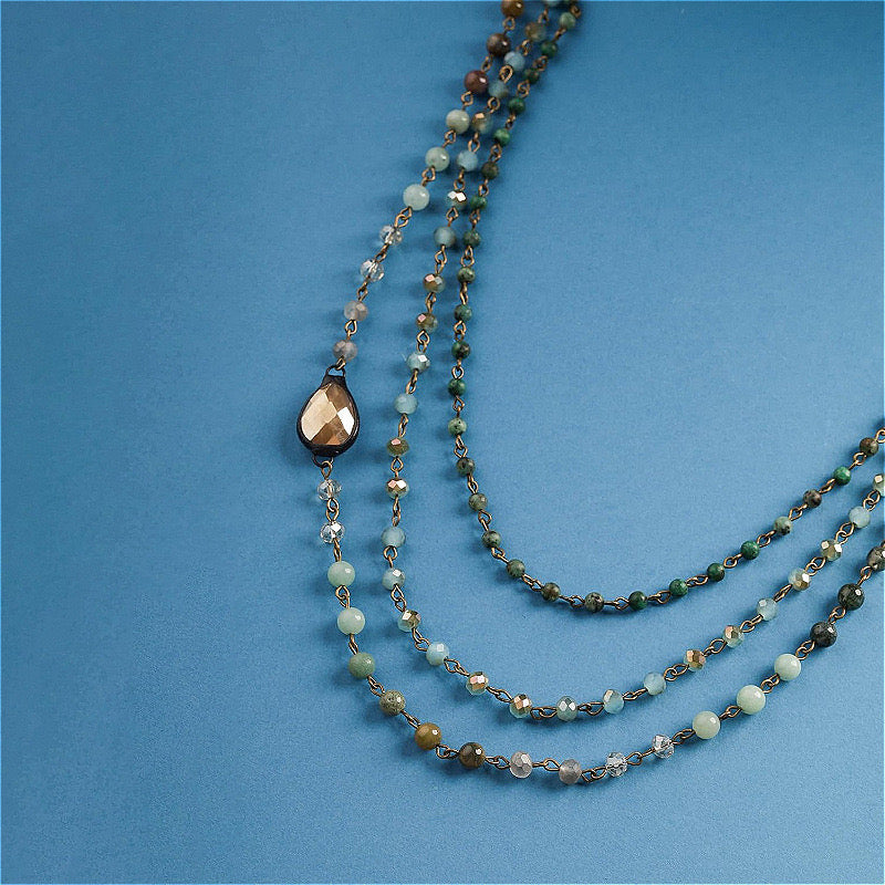 Collier trois rang Fineline - En verre et pierres