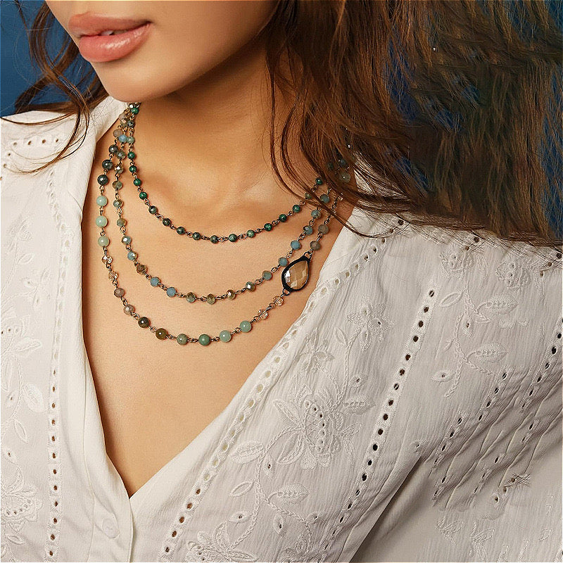 Collier trois rang Fineline - En verre et pierres