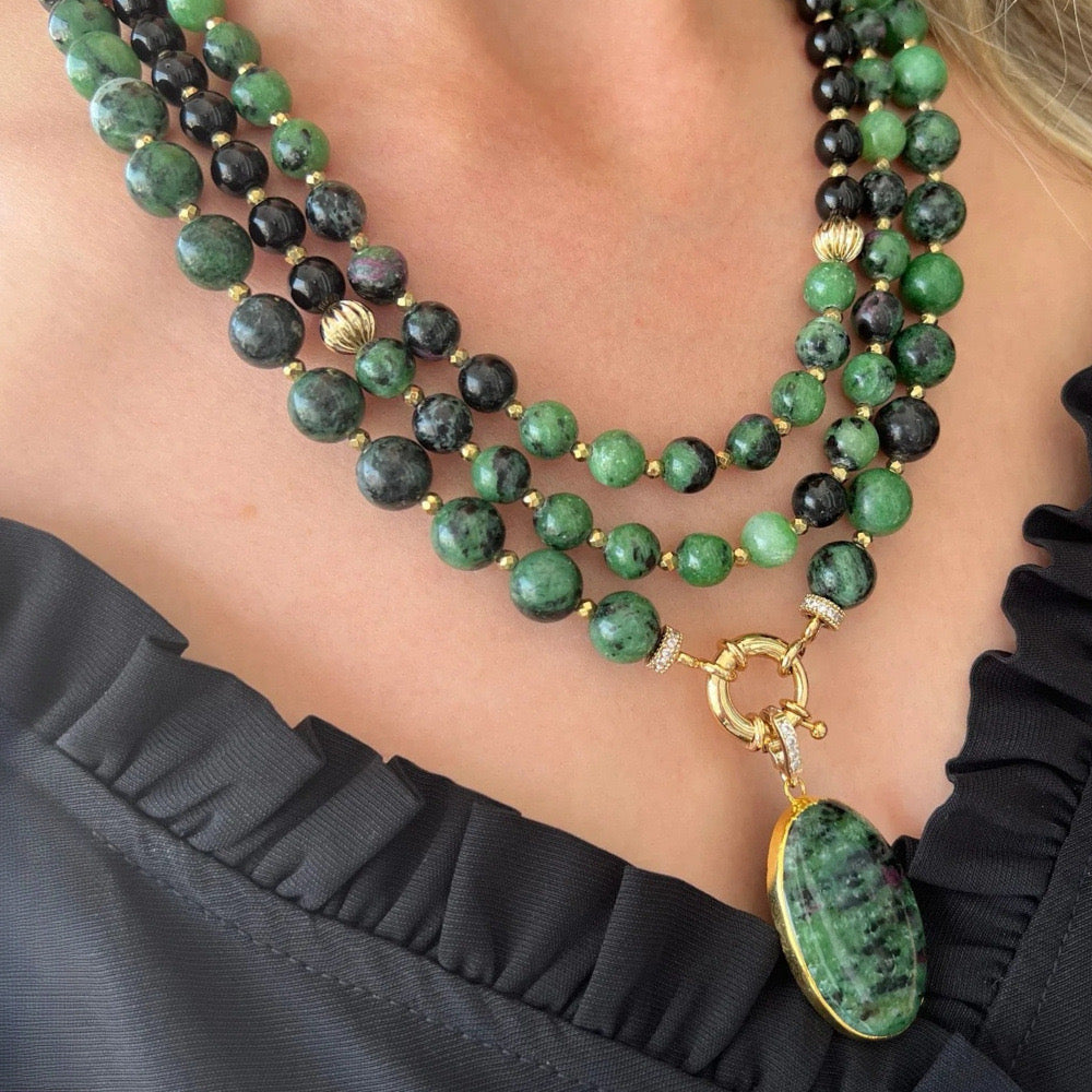 Collier Orina - Véritable pierres naturelles Rubis Zoisite