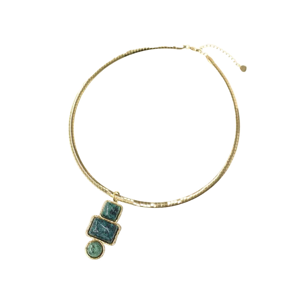 Collier Max - Chaine maille serpent et pendentif Turquoise africaine