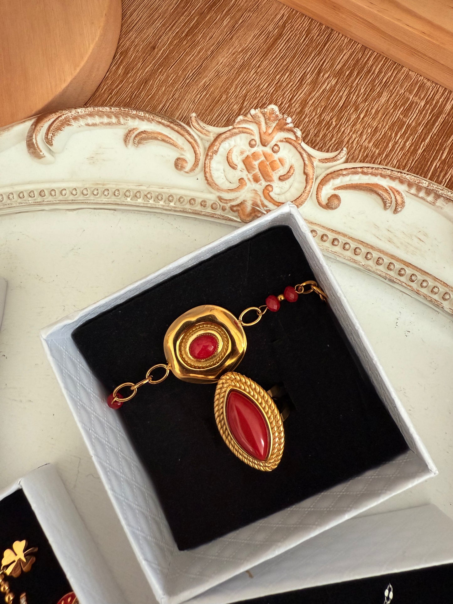 Coffret Bijoux : Bague et Bracelet Agathe Rouge