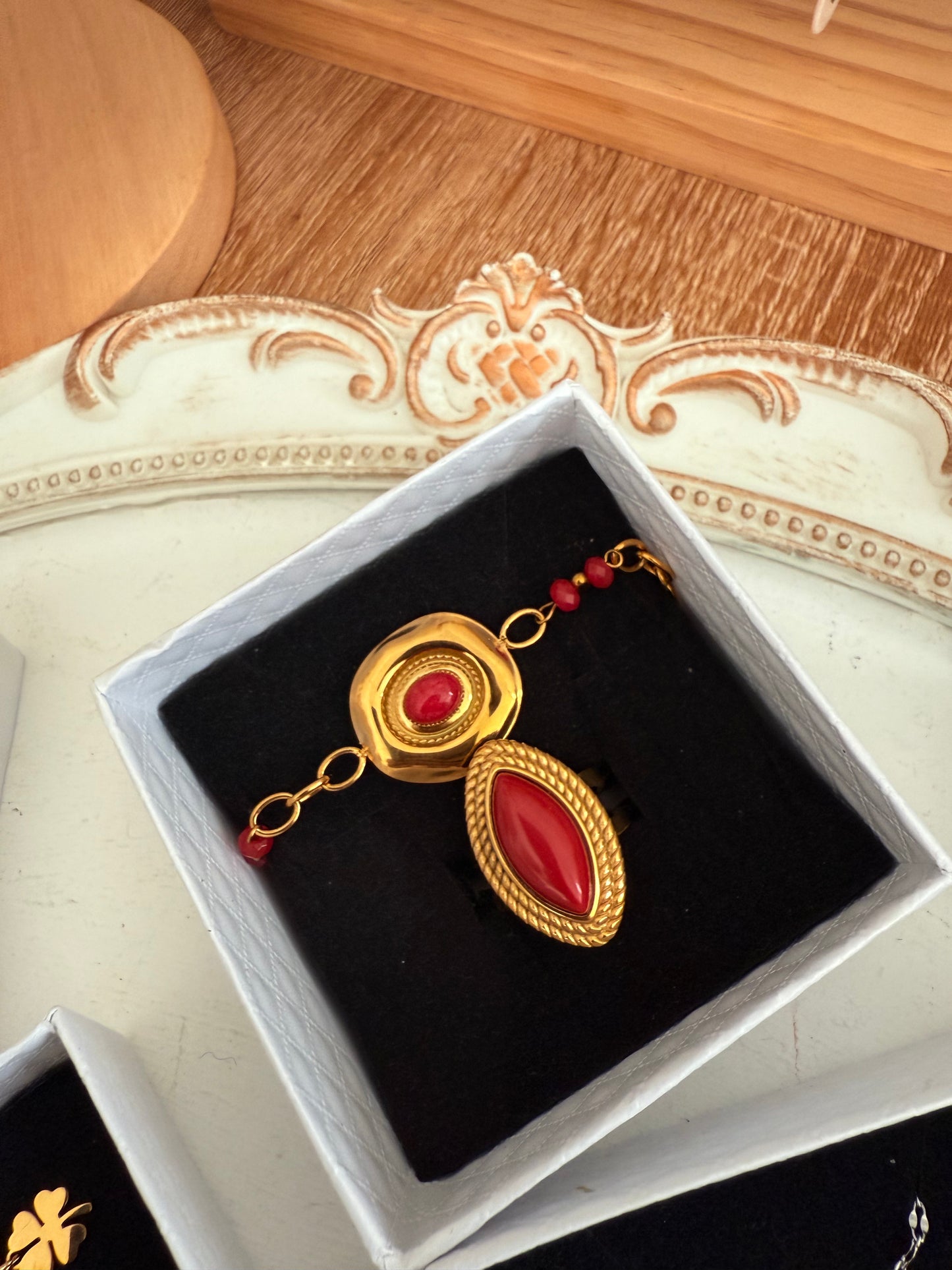 Coffret Bijoux : Bague et Bracelet Agathe Rouge