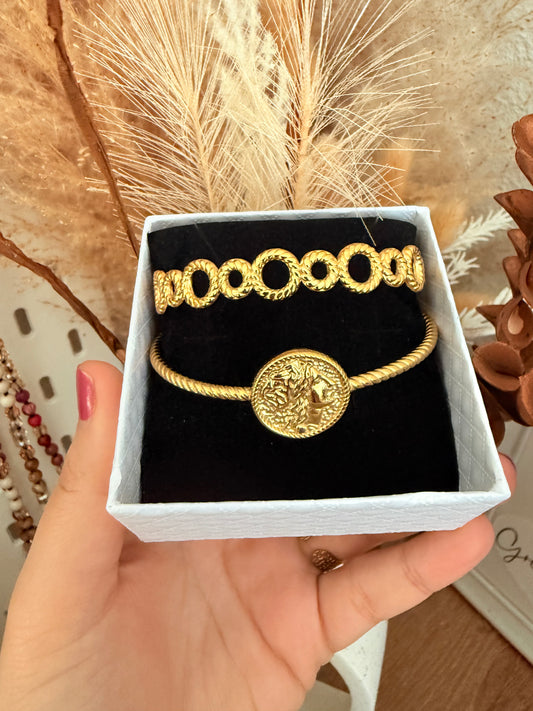 Coffret Bijoux : 2bracelet Jonc doré