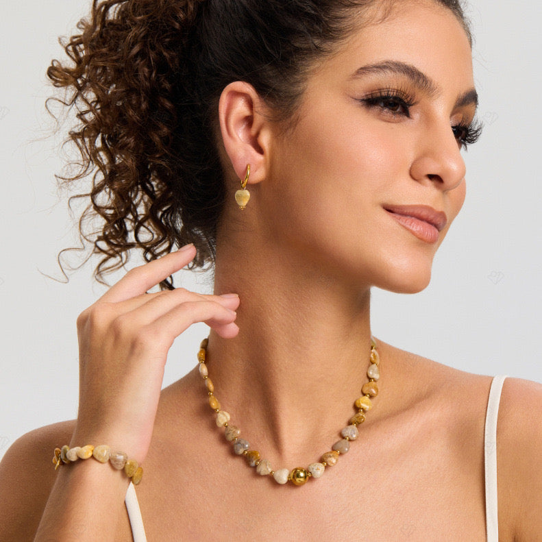 Collier en agathe miel et jaspe beige